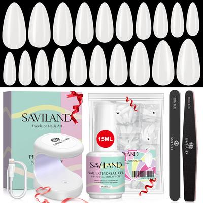 Saviland Nail Tip Kit, 500-Piece Nail Tip Glue Gel Kit with Solid Nail Glue and Nail Dryer, Beginner Size 11