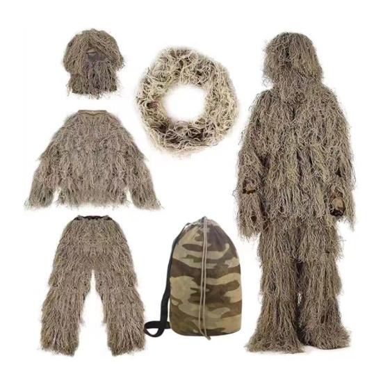 5 Teile/satz Ghillie Anzug mit Jacke Hosen Kapuze Girlande Tragen Tasche 3D Camouflage Jagd Bekleidung Jugend Erwachsene Woodland Kleidung