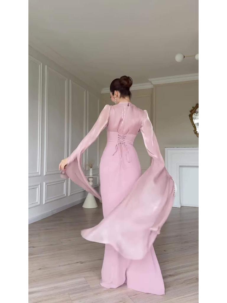 Rochie de primăvară elegantă europeană și americană 2025, cu temperament, cu mânecă lungă, mătăsoasă - Confortabilă și moale