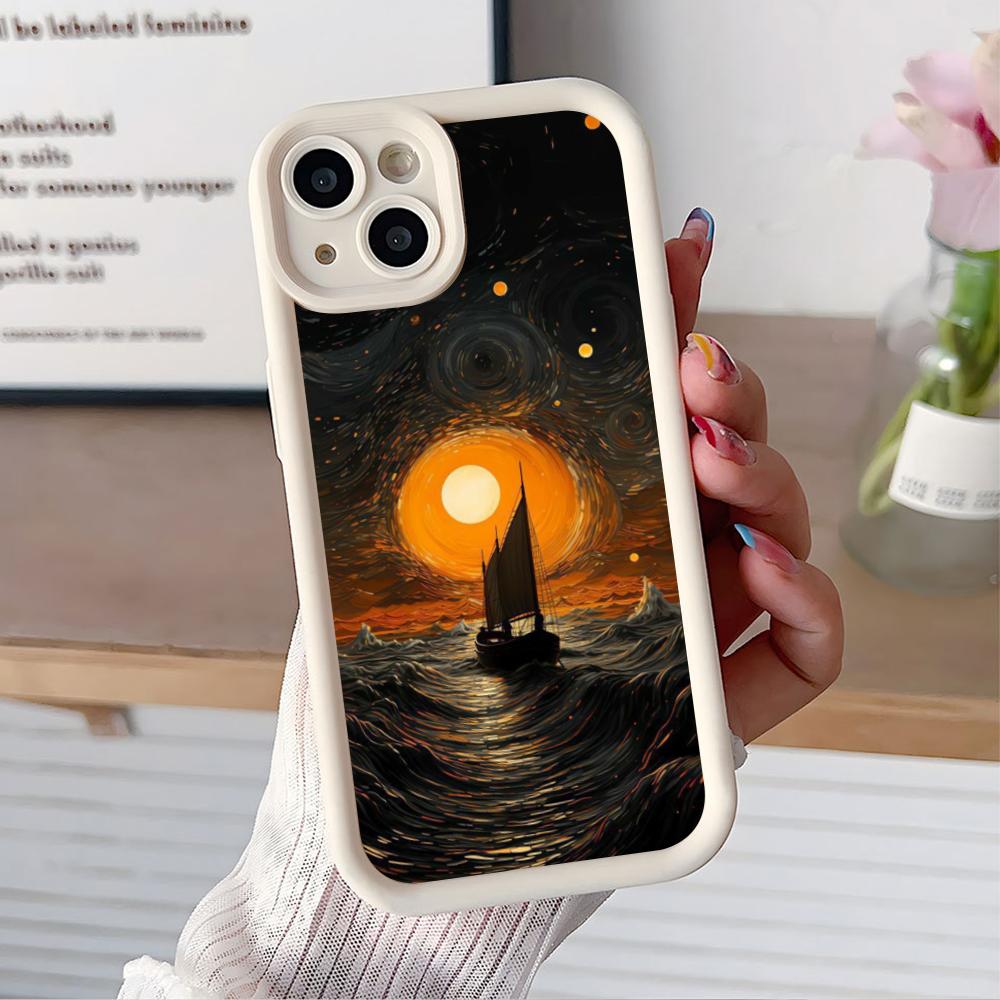 Abstract Oil Painting Phone Case for iPhone 17 16 15 14 13 12 11 Air Pro Max Plus White Soft TPU Shockproof Cover