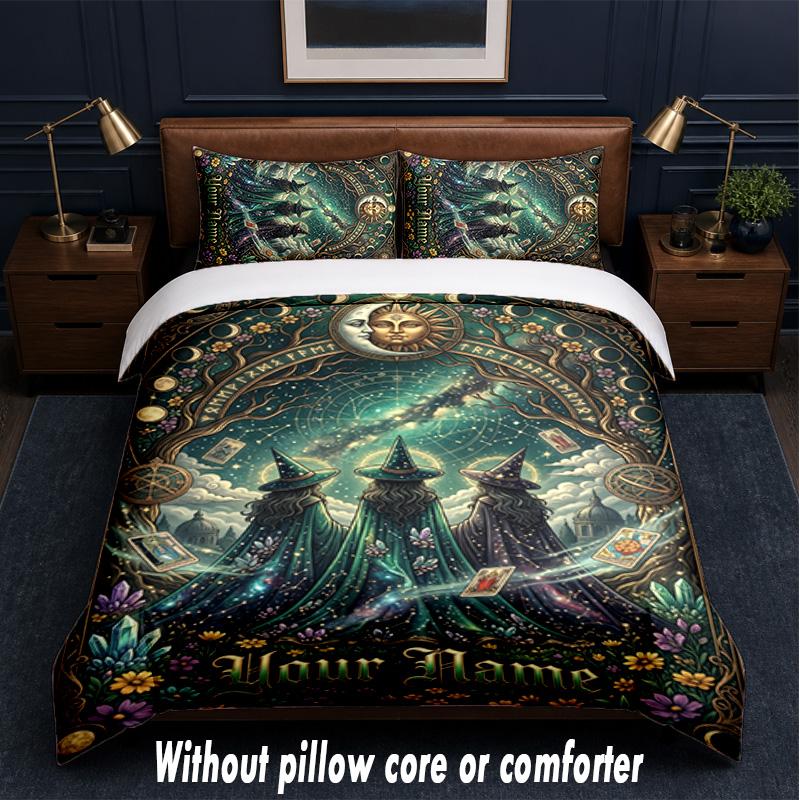 Witchcraft Theme Custom Text Or Name 3Pcs Bedding Set,1 Flat Sheet & 2 Pillowcases Personalized Home Bedding