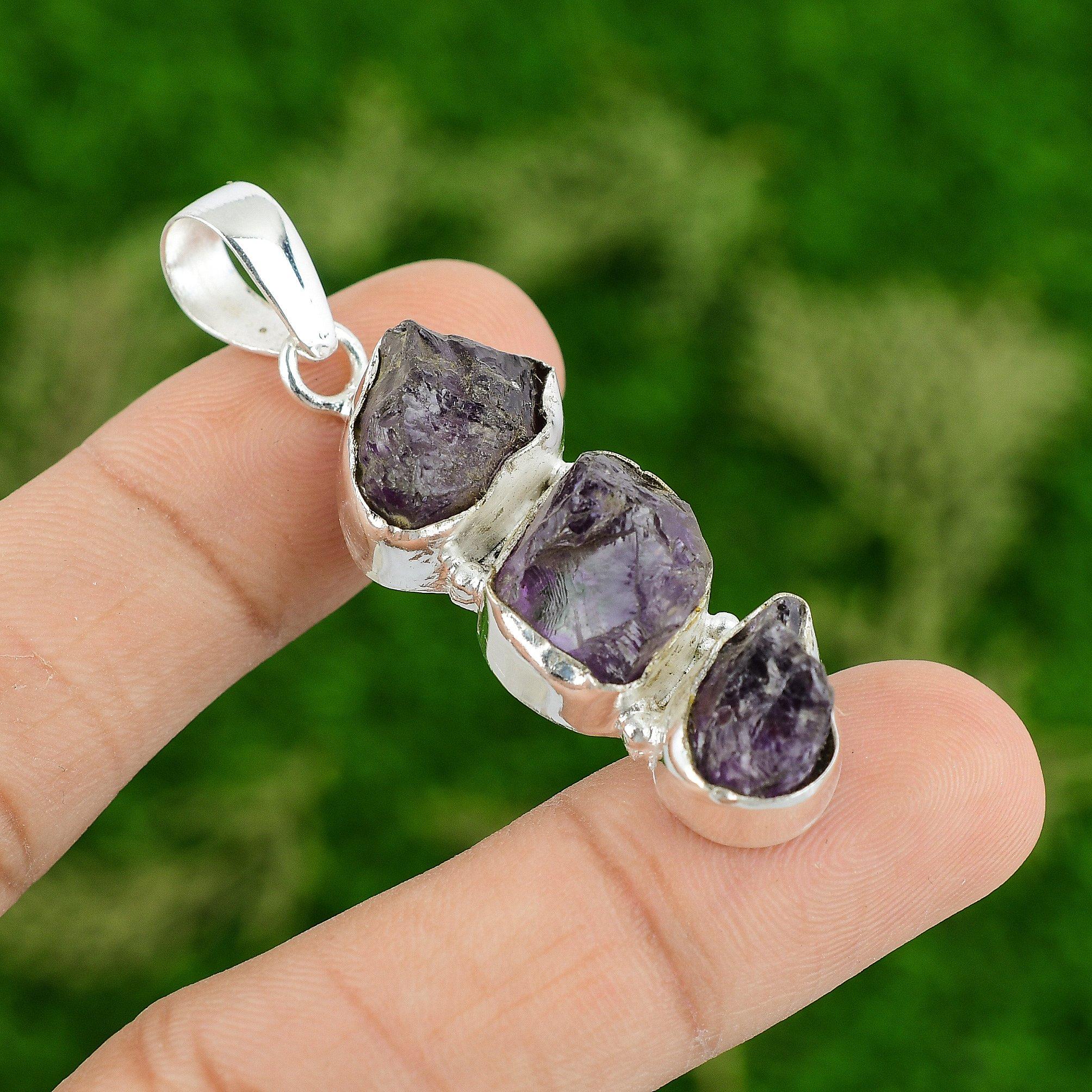 

Африканский аметист необработанный кулон подвеска из стерлингового серебра 925 пробы ручной работы удивительная подвеска драгоценный камень ювелирные изделия подарки для нее