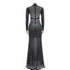 Fashion Women's Dress Solid Colour Mesh Drill Long Sleeve Long Dress