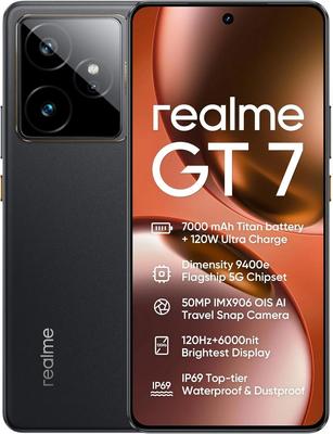 Realme GT 7 5G Smartphone, Dimensity 9400e Processor, 6.78" 1.5K AMOLED 120Hz Display, 7000mAh Battery, 120W Fast Charge, Sony 50MP Camera, NFC