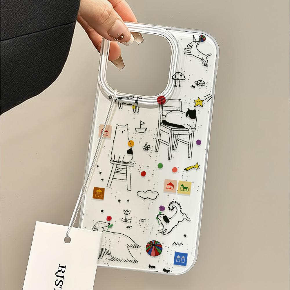 Painted Phone Case for iPhone 12 13 15 16 iPhone 16 12 13 14 15 Pro  14 15 16 Pro Max Coverage Shockproof Anti-Fingerprint Fresh Style Protective Case