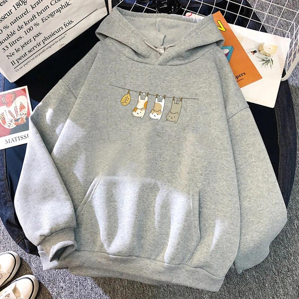 

Three Cute Cats Swinging On The Line Printed Hoodies For Unisex Fashion Warm Clothing Autumn Casual Sweatshirt Oversize Unisex Hoody
