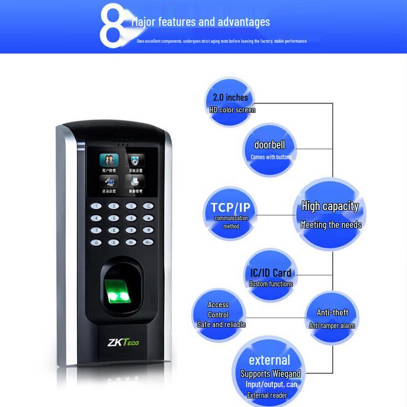 ZKTECO F7PLUS Fingerprint Access Control and Time Attendance System CN Plug (adapter Included)