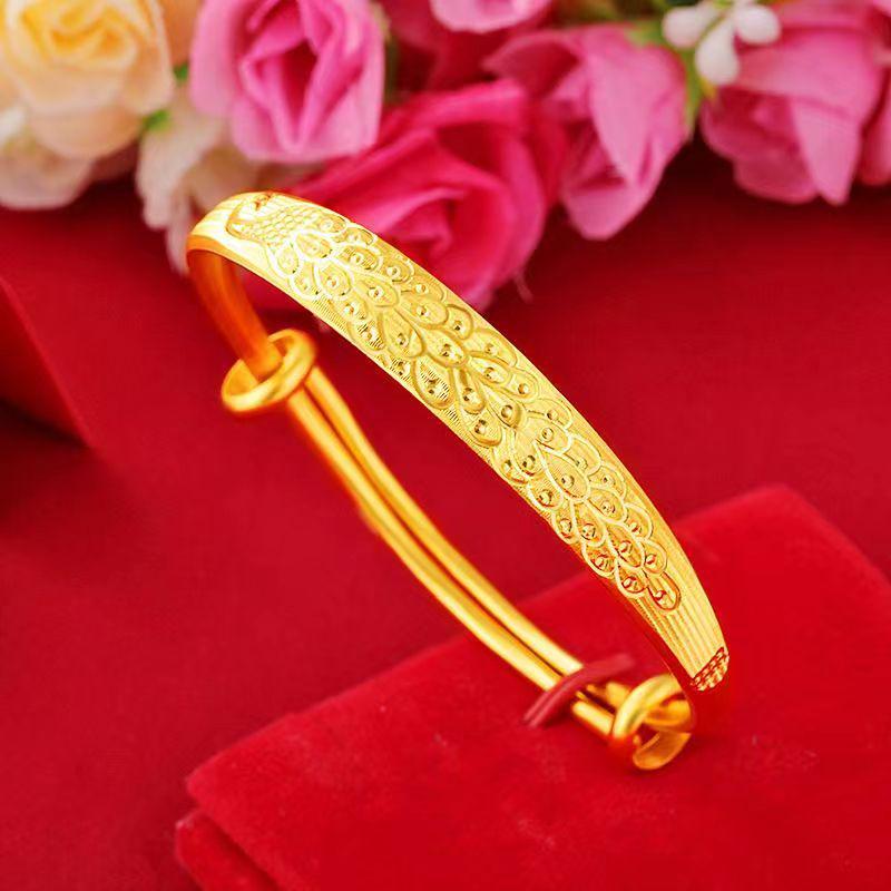 Gold-Plated Adjustable CNC Peacock Bangle - Women's Jewelry