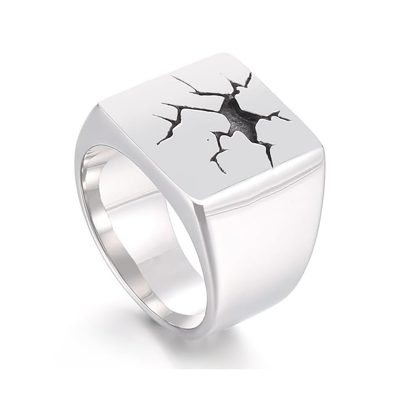 

[sakuto] ring men s signet ring cracks square silver color stainless steel (26)