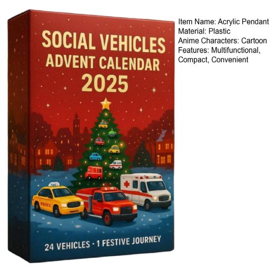 Social Vehicle Advent Calendar 24 Days Acrylic Ornament for Christmas Tree Decor Countdown Decoration for Kids Car Enthusiasts