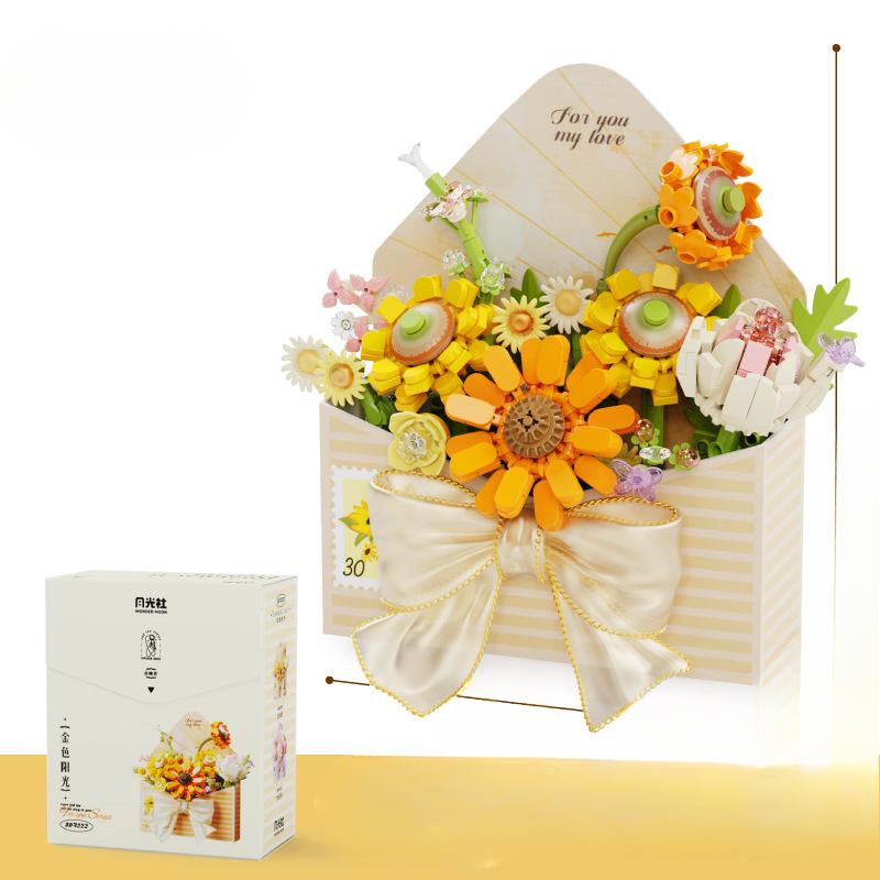 

Цветочное любовное письмо, строительные блоки, букет, романтический конверт, собранная из микрочастиц игрушка, креативный подарок для девочки на праздник 14.6*6*14.1cm