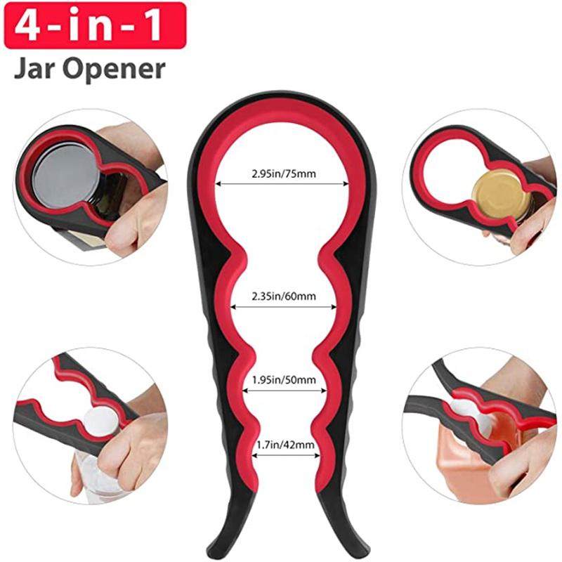 Jar Opener for Multifunctional 6-in-1 Bottle Opener Jar Lids Opener, 4-in-1 Jar Opener and Non Slip Lids Opener Gripper