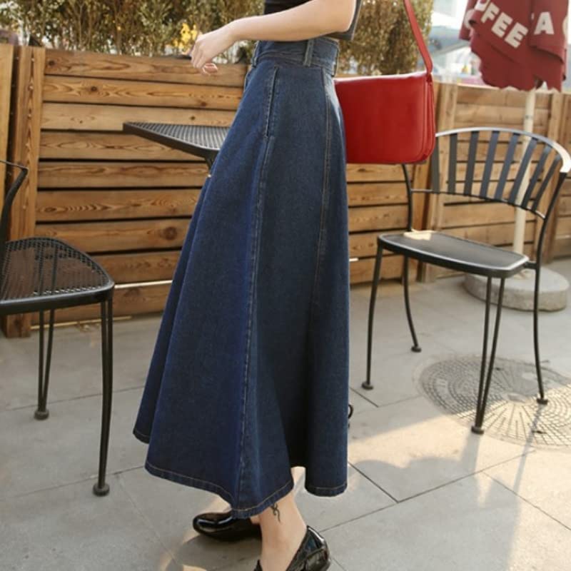 Belle Cie Denim Long Skirt Women's High-Waisted A-Line (ST/No. 27688) (S, Navy)
