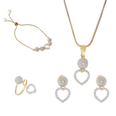 Jewellery Set for Women American Diamond Necklace Set with Earrings, Bracelet and Ring Jewellery for Girls and Women