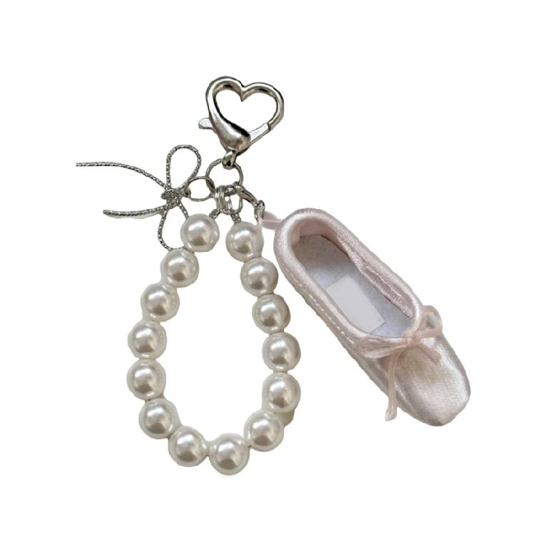 Ballet Shoe Keychain Featuring Lace Bowknot And Pearls Detail For Fashion Forward Individuals And Dance Fan