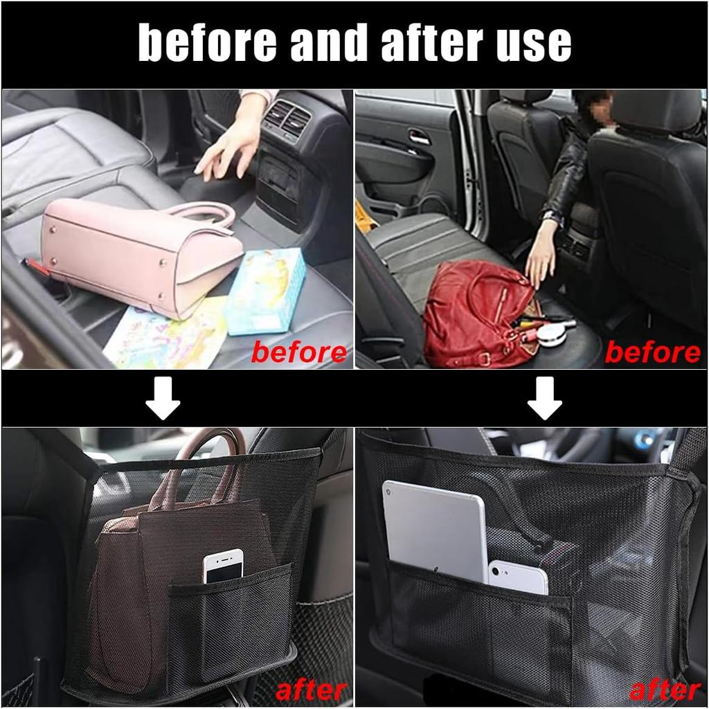 Handbag Holder For Auto, Net Pocket Purse Holder Between Front Seats Car Storage Organizer, Universal Accessory For Women And Men, Pet/Kids Car