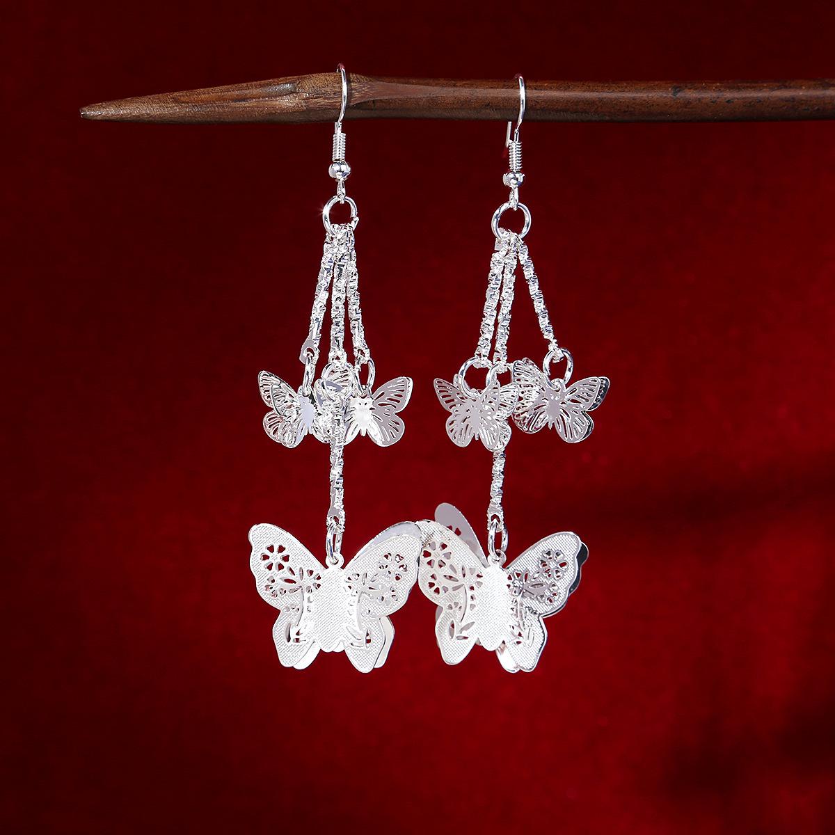 Retro Miao Silver Ethnic Bohemian Flower Earrings with Long Tassels