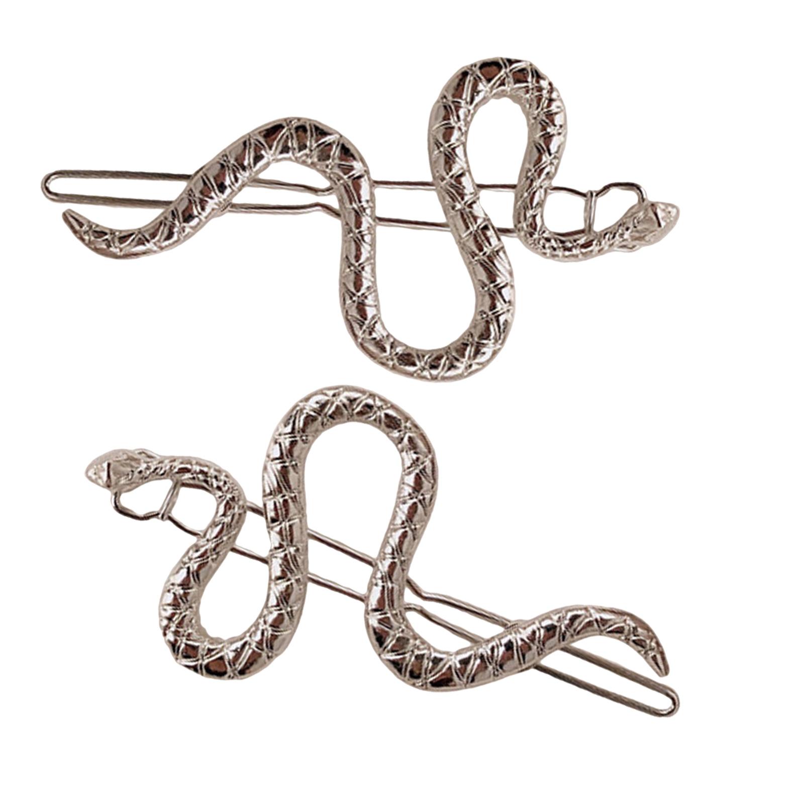 

2 шт. Элегантные заколки для волос в форме змеи для женщин Стильная металлическая заколка Держатель для боковых прядей Модные аксессуары для головных уборов серебряный