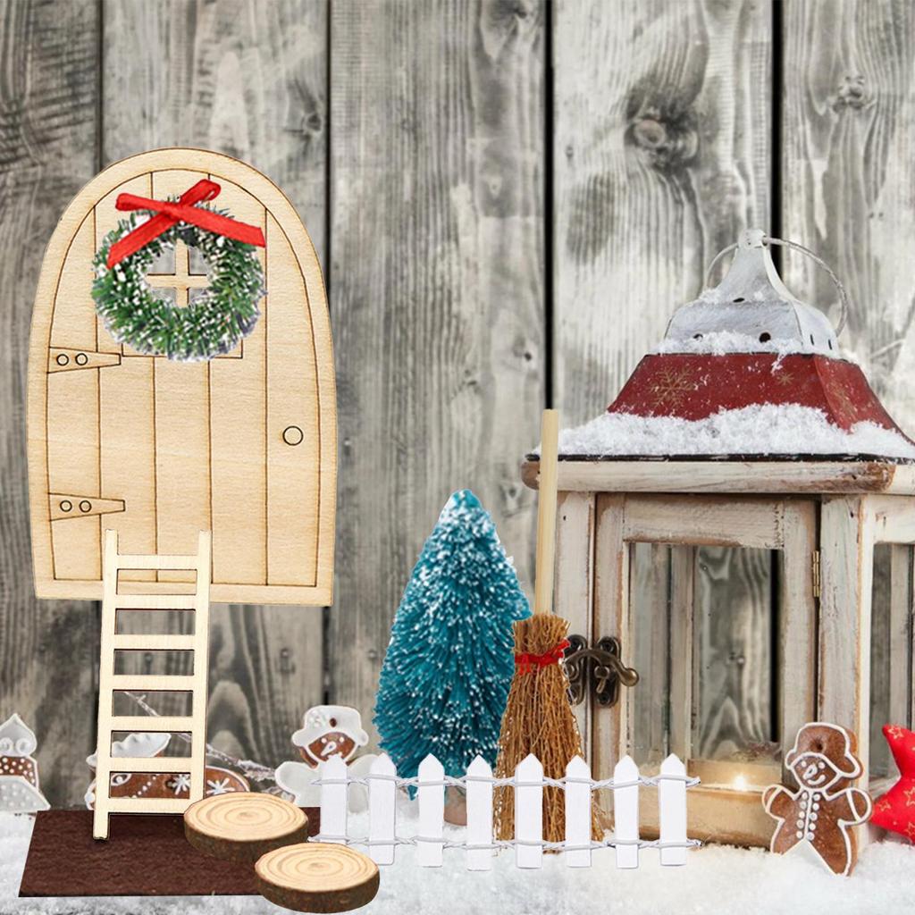 Christmas Girl Fairy Doors Christmas Santa Miniatures Furniture Wooden Gnome Accessories Decoration For Holiday Family Wall