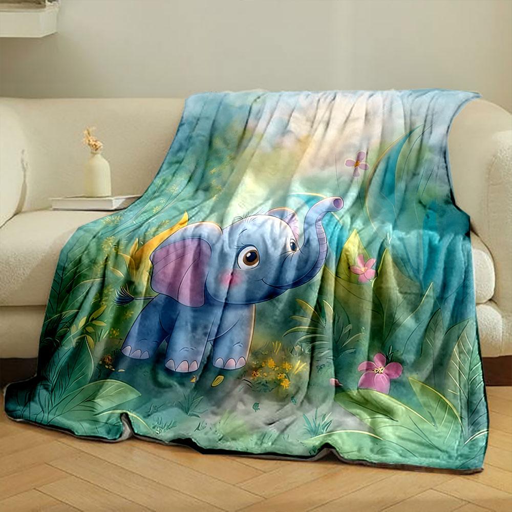 Playful Baby Elephant in Jungle print blanket soft and cozy perfect for the living room bed sofa or a nap,gift