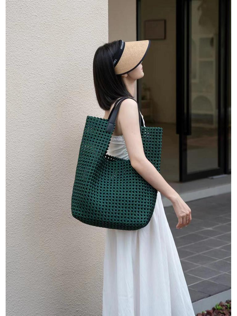 Luxury Silk Satin Tote with Windmill Knot Design - Handwoven, Hollow Niche, Large Capacity, Mother-Child Bag Available