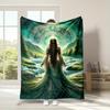 Mother Goddess Danu Print Flannel Throw Blanket - Mixed Color, Non-Woven Polyester, Digital Printing, Lightweight, All-Season