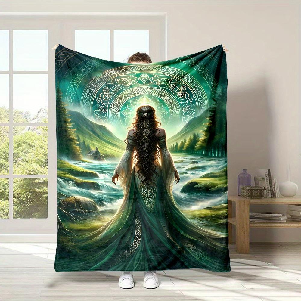 Mother Goddess Danu Print Flannel Throw Blanket - Mixed Color, Non-Woven Polyester, Digital Printing, Lightweight, All-Season