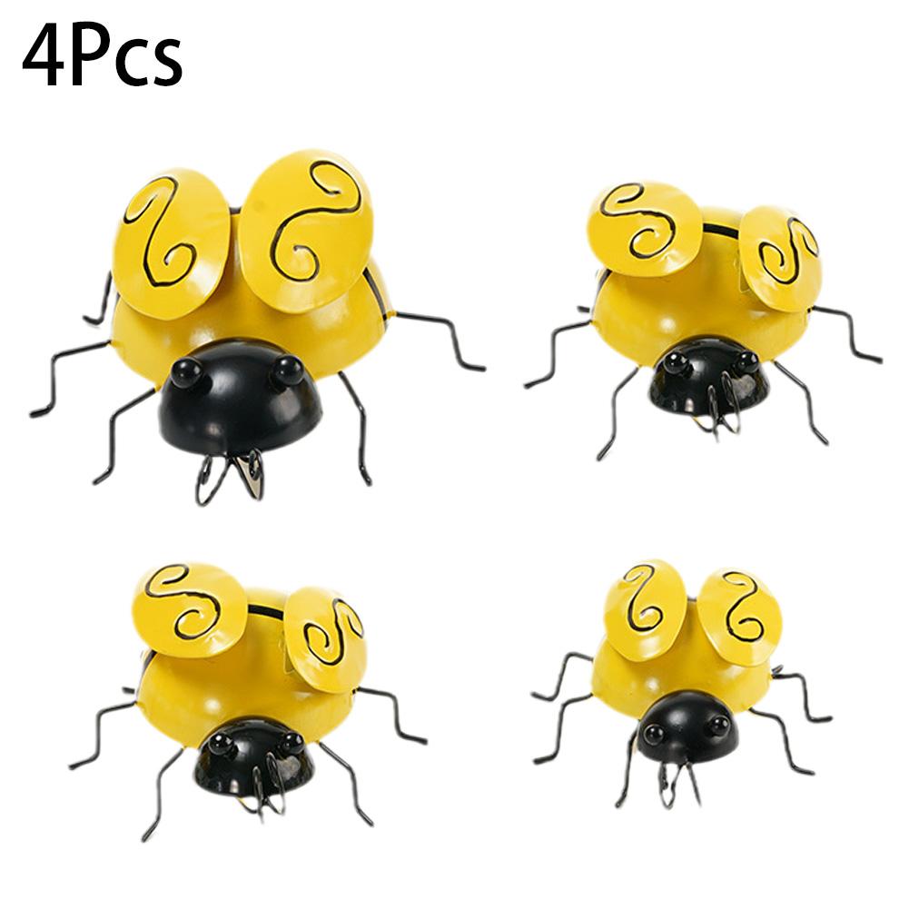 4PCS/SET Decorative Metal Art Bumble Bee Backyard Garden Wall Ornament Accent S8H1