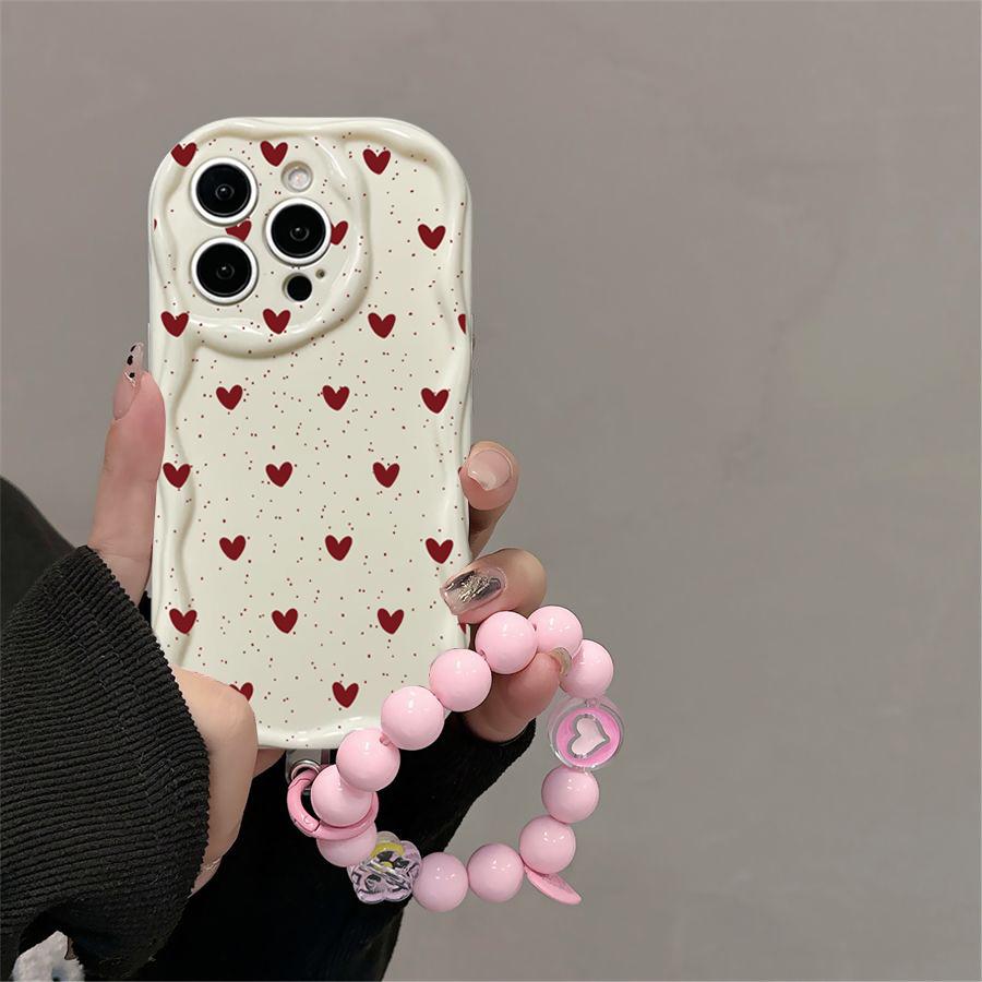 Black Dots Heart Cover For Reno 15 Pro 14 13 14f 13f 12f OPPO A6 A5 PRO A79 A58 A78 Reno 8T Love Bow Chain Case Silicone