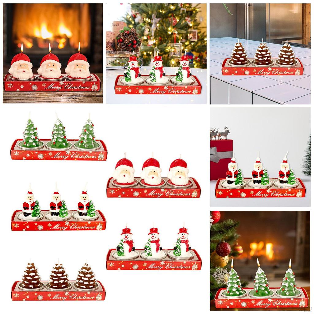 3Pcs Lovely Christmas Candle Set Decorative Tealight Ornament Portable for Home Decor Kids