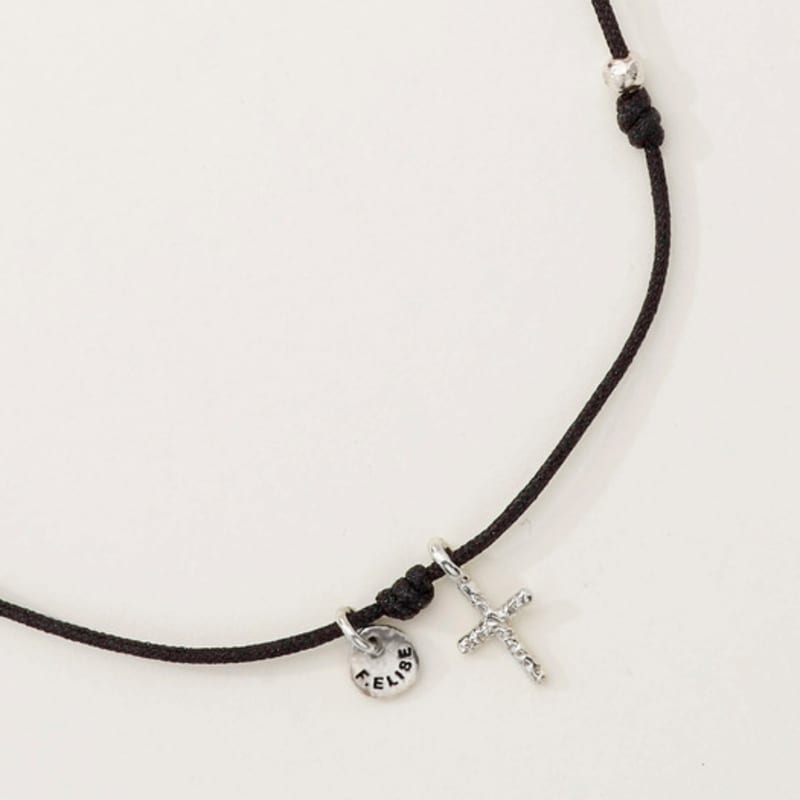 FINDELISE The Cross Black Silk Bracelet
