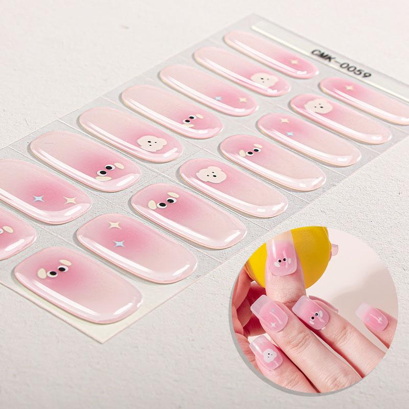16Tips Cute Black Cat Gel Nail Strips Full Cover Cartoon Animals Baking-Free Gel Nail Stickers DIY Manicure Decoration