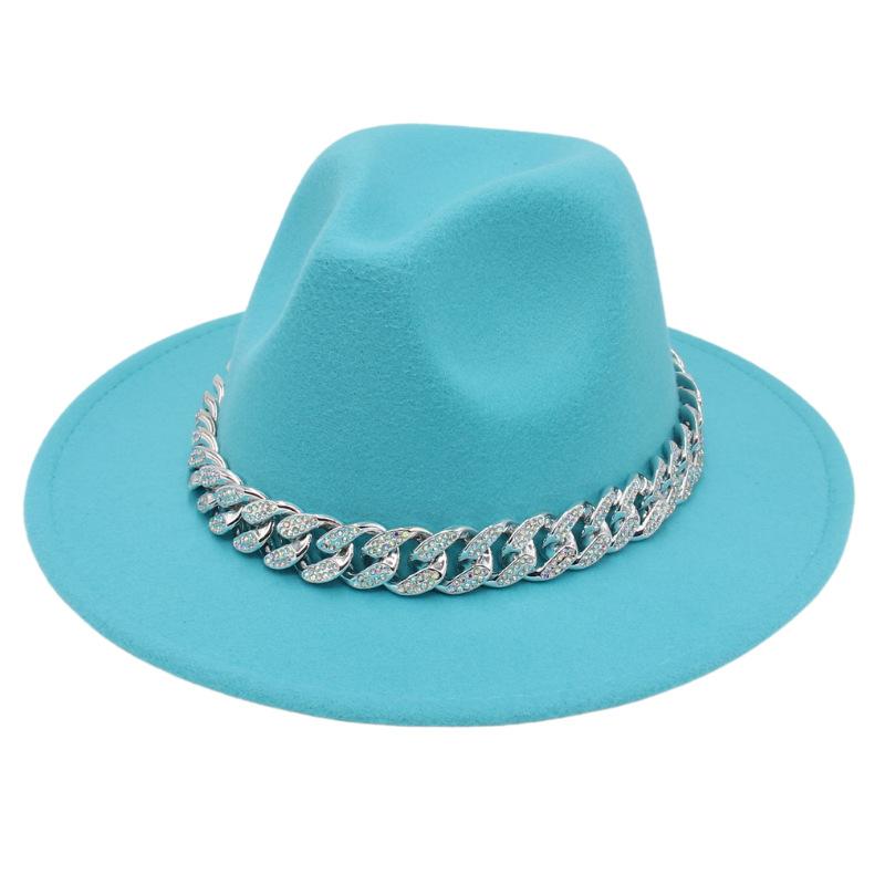 Bright Diamond Acrylic Chain Top Hat Jazz Hat Big Eaves Concave Photo Felt Hat