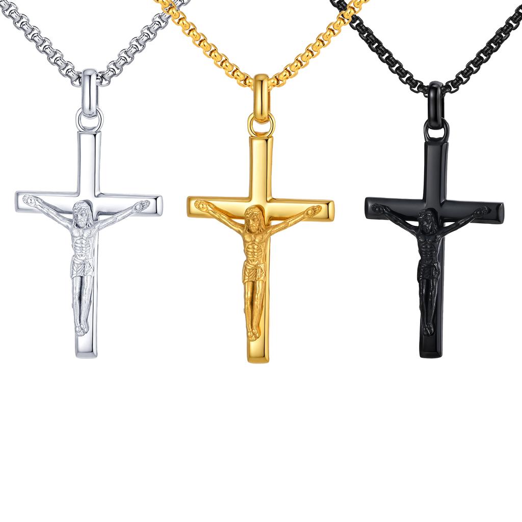 Stainless Steel Jesus Cross Pendant Necklace Fashion Gold Silver Color Christian Necklace Religion Prayer Faith Jewelry for Men