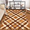 Modern Plaid Pattern Carpet In Brown and Orange, Minimalist Style Rug Suitable for Use As an Anti-slip for Living Room Bedroom Sofas