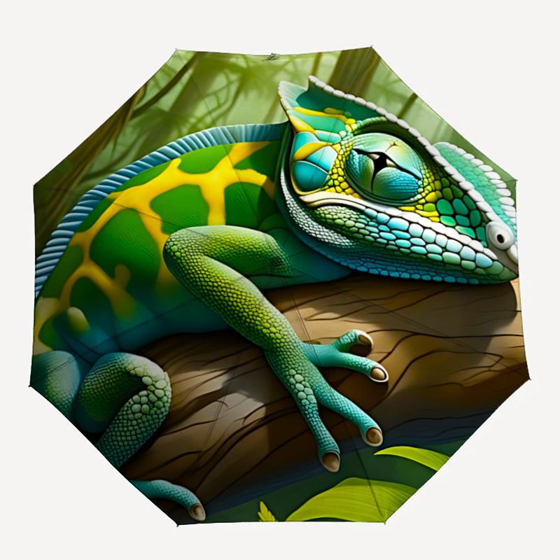 

1pc Chameleon Lizard Pattern Automatic Folding Umbrella, Lightweight Retractable Compact Travel Umbrella, 8-Rib Sturdy Frame007