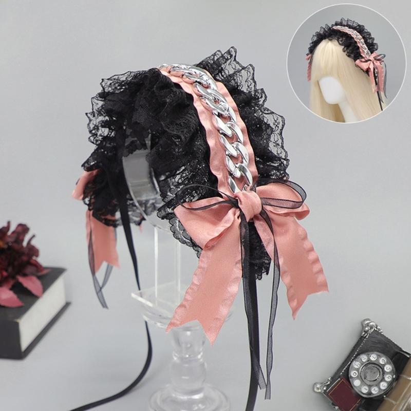 Gothic Punk Sweet Hairband Hair Band With Adjustable Band And Bowknot Design For Cosplay Stage Performances