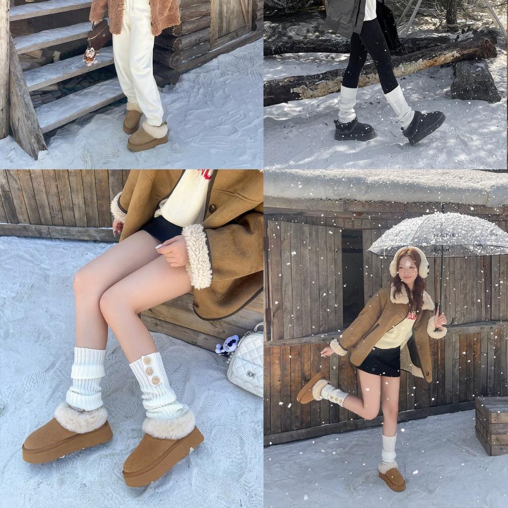 Leather Heightening Snow Boots Women's Winter New Piled Thickened Soles Fluffy Shoes Cotton Shoes