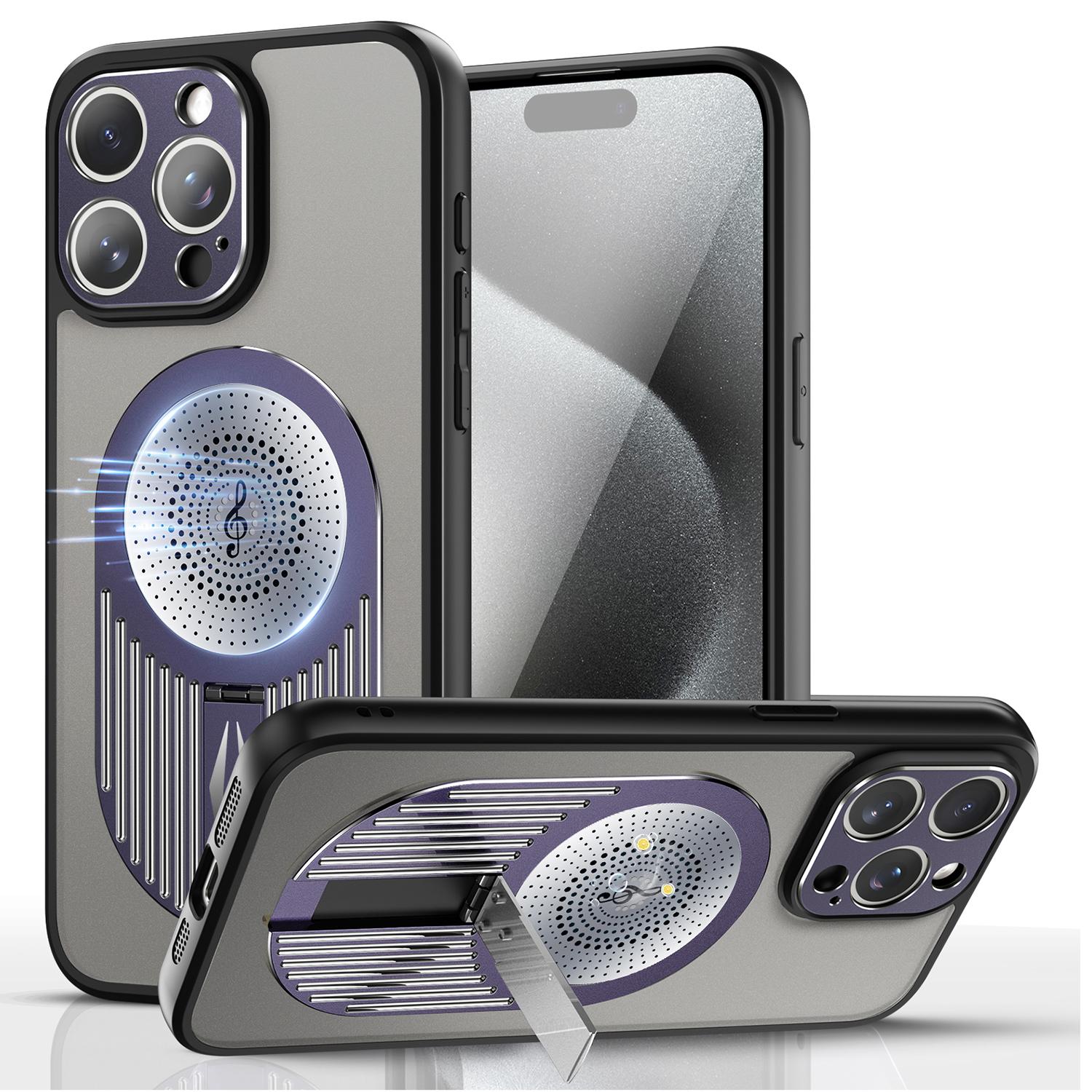 

For iPhone 16 Pro Case Kickstand Silicone+PC Phone Cover Graphene Heat Dissipation Purple