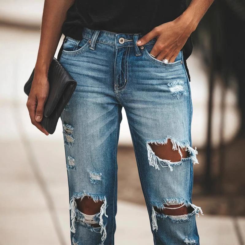 European & American Women's Ripped Skinny Jeans for Foreign Trade