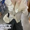 A chic and beautiful little shirt for women, spring/autumn French design, niche and gentle style, short long-sleeve tie-up shirt top