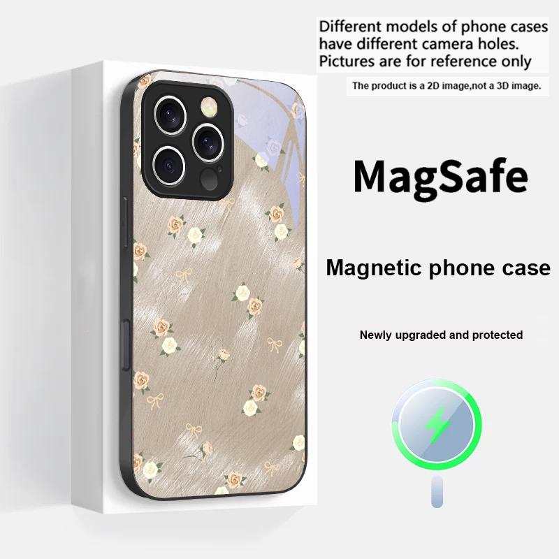Gradient Yellow Rose For iPhone 17 Pro Max 16 E 15 14 13 Plus 12 mini 11 17 Air XR Xs Max 7 Plus Magsafe Glass Phone Case