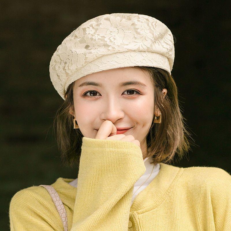 Béret en dentelle pour femme Chapeau de printemps et d'été Dames Japonais Automne Et Hiver Tout-match Chapeau de peintre Béret octogonal pour fille de rue