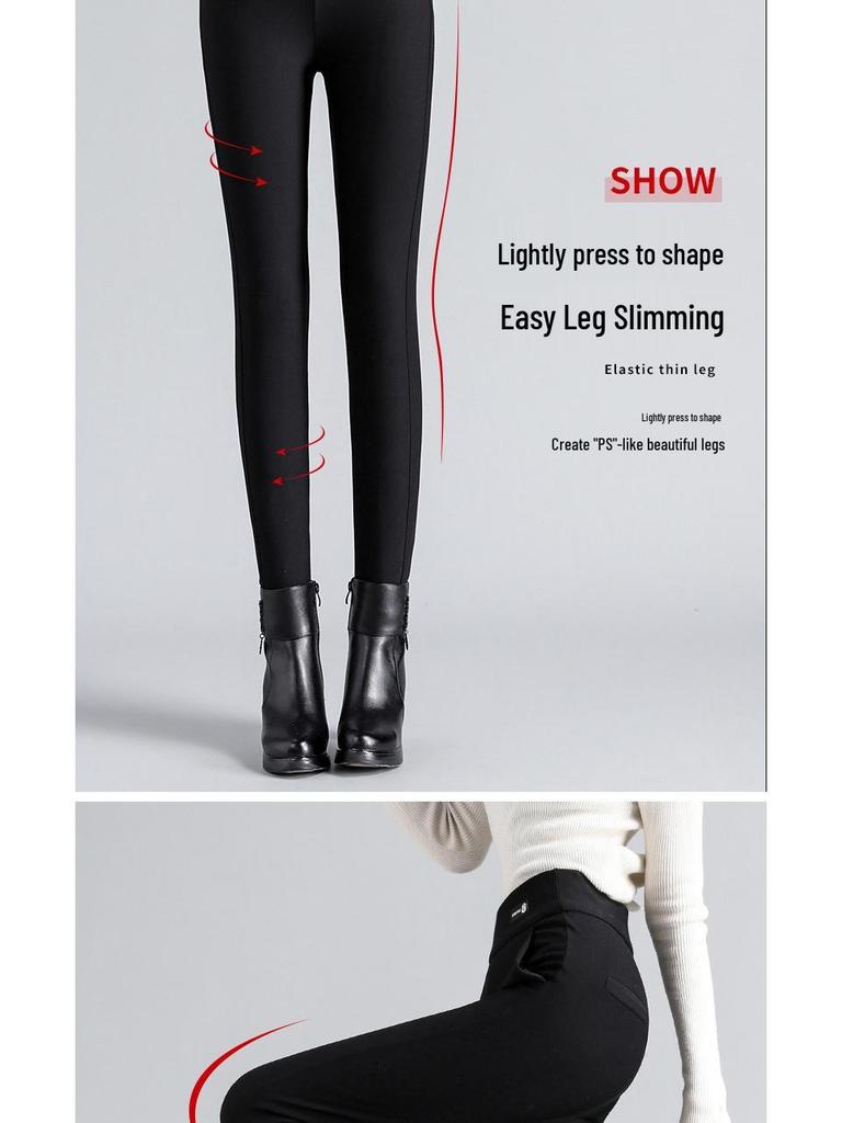 Women's Fleece-Lined High-Waist Winter Pants - Thick, Warm, Slimming, Plus Size Pencil Style with Knee Protection.