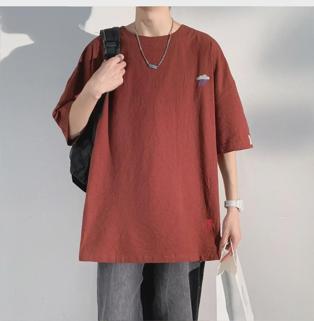 Men's Summer Cotton-Linen Short-Sleeve Chinese Style Embroidered Casual T-Shirt