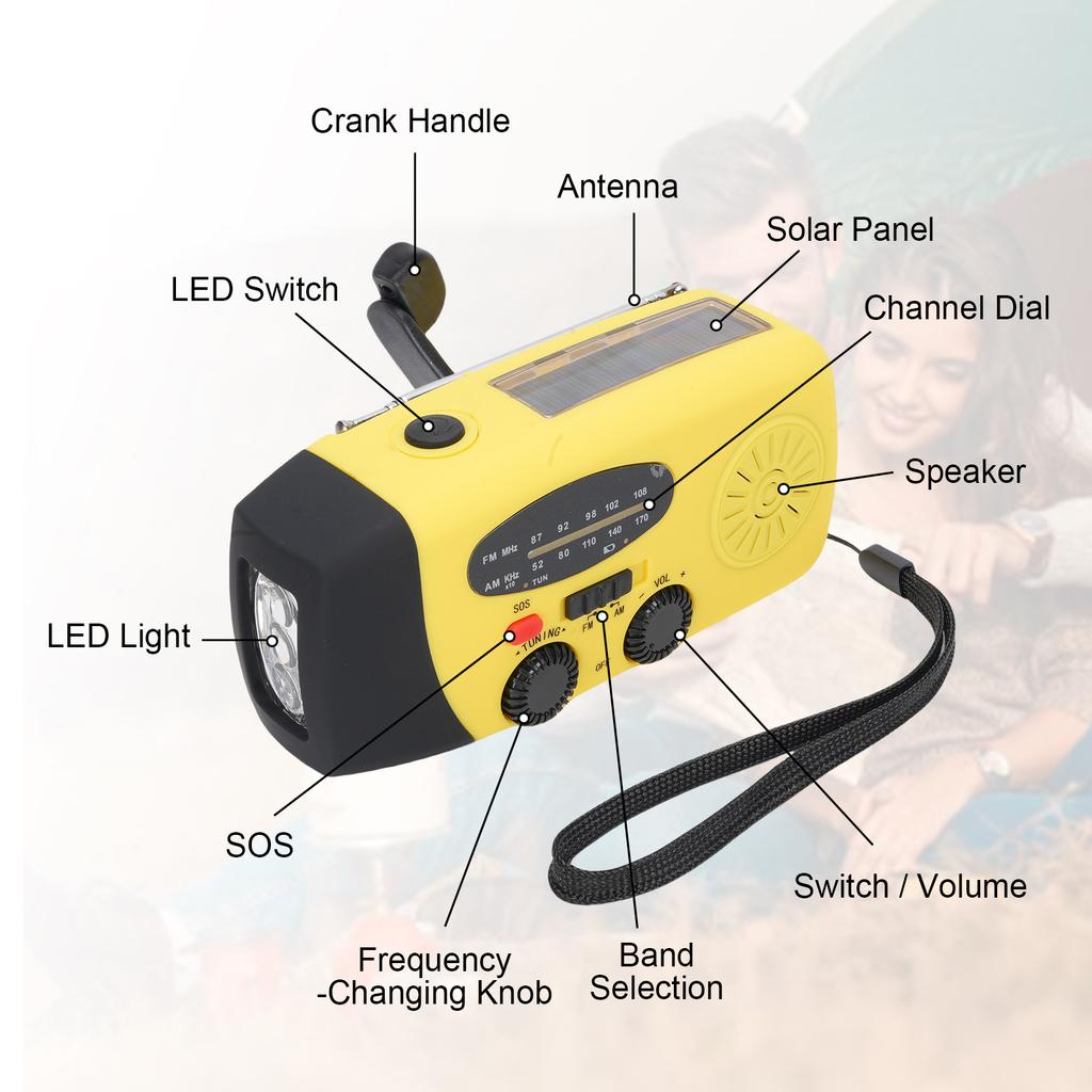 Solar-Notfallradio mit Handkurbel und Typ-C-Aufladung, AM FM Tragbares Radio, 5000mAh Wiederaufladbarer Akku, SOS