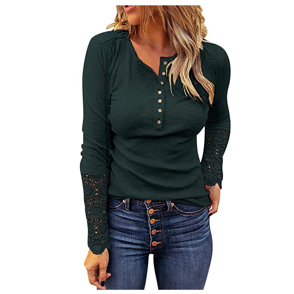 Ladies Casual Color Strip Color Slim Fit Round Neck Stitching Lace Sleeve T-Shirt