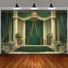 One Piece of Luxurious Background Fabric for European Palaces - with Emerald Green and Gold Accents, Made of Polyester Fabric
