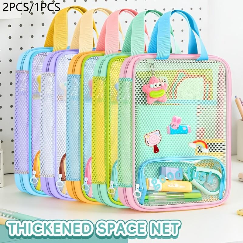 1pc Huajie Dopamine Color Block Tutoring Bag, 3-Layer Large Capacity, Front Pencil Bag, Document Book Storage