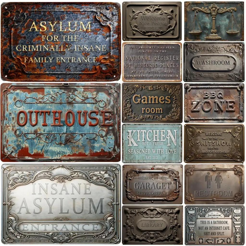 Vintage Bathroom Kitchen Toilet Plaque Metal Tin Signs Decorative Plates for Toilet Club Man Cave Bar Pub Hotel Cafe Wall Decor
